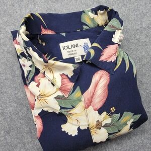 Vintage IOLANI Shirt Mens 3XL Blue Rayon Tropical Floral Hawaiian Button Up